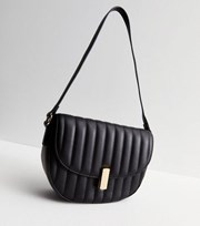 New Look Black Leather-Look Quilted Saddle Cross Body Bag